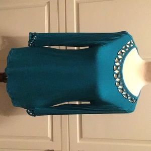 SOFT SURROUNDINGS LATTICE TEE IN BLUE/GREEN (TEAL)